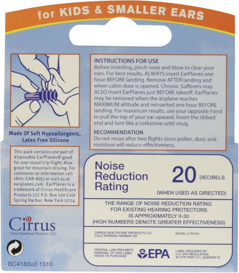 Earplanes Childrens Ear Plugs Disposable for Flight Sound Noise and Air Protection, 1 Pair...